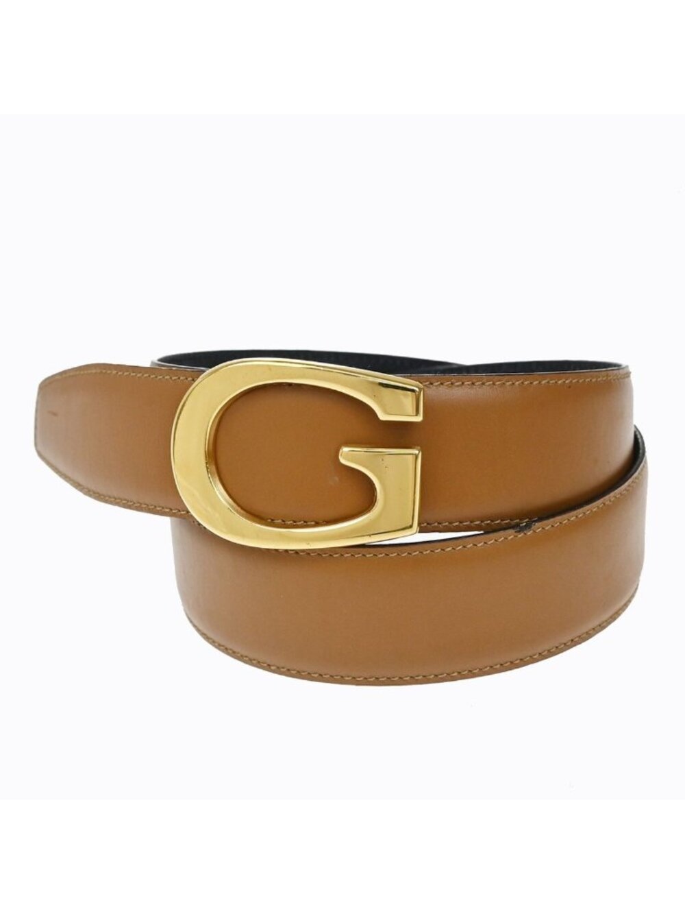 Gucci Logo Belt 70/28 Brown Navy Leather